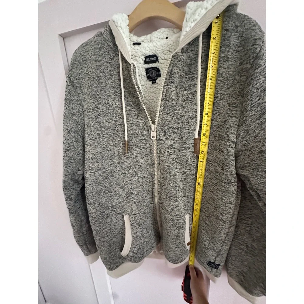 Buffalo David Bitton Mens Sherpa Lined Zip Up Hoodie Marled Grey XL